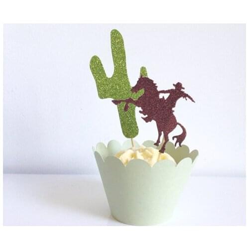 Glitter Cowboy and Cactus Cupcake Toppers birthday country Wedding Bridal baby Shower Engagement Party Bachelorette food picks