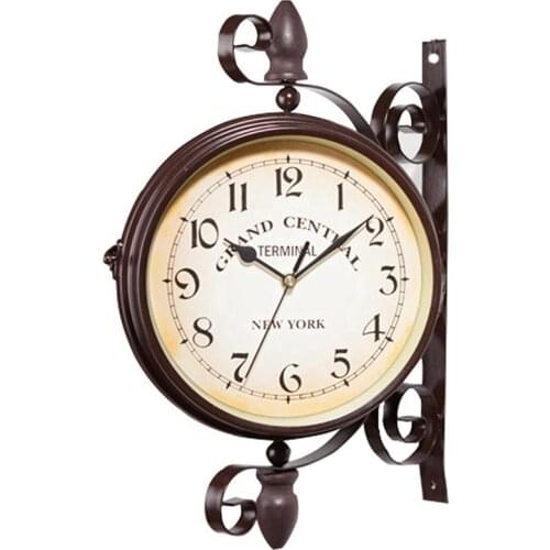 SHGO HOT-New Watch European Retro Style Clock Innovative Fashion Double-Sided Wall Clock Wall Clock Modern Design