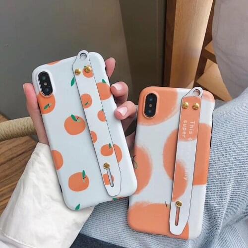 Phone Holder Case For iphone 7 Case For iphone X XS max XR 6 6s 7 8 plus Orange Wrist Strap Case Soft TPU Cover
