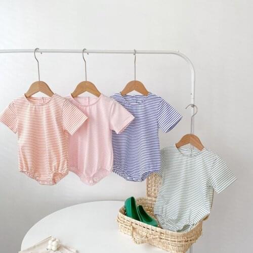 Summer New Baby Boys and Girls Stripe Short Sleeve Triangle Romper