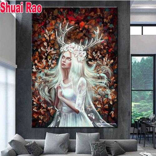 Long Hair Fantasy Elf Woman 5d Diy Diamond Painting Cross Stitch Set Diamond Embroidery Beaded Mosaic Home Decoration