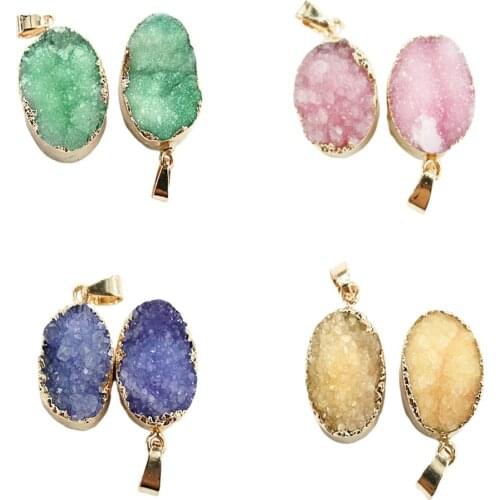 Druzy Cluster Pendant Geode Quartz Goldtone Genuine Crystal Delicate Necklace Gift Jewelry