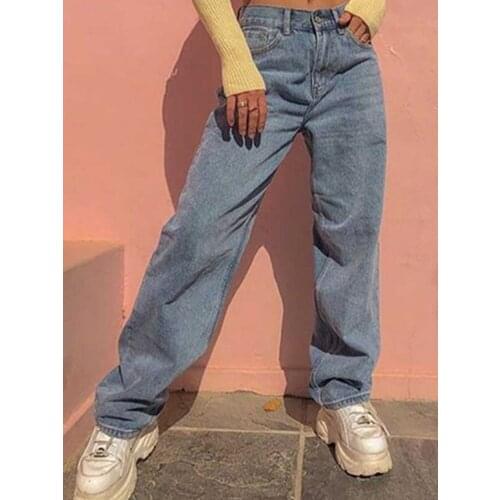 Jeans Women 2021 High Waist Loose Comfortable Jeans Women Plus Size Fashion Casual Straight Pants Pocket Wide-Leg Jeans