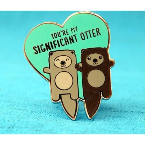 Otters Significant Holding Hands Friendship Enamel Brooch Pins Badge Lapel Pins Brooches Alloy Fashion Jewelry Accessories Gifts