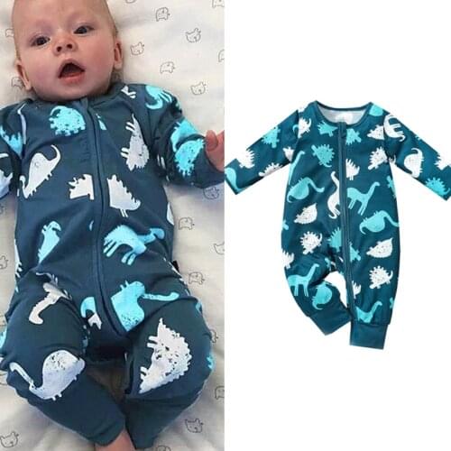 FOCUSNORM 0-3Y Newborn Baby Boys Jumpsuits Cartoon Animal Printed Long Sleeve Zipper Autumn Rompers