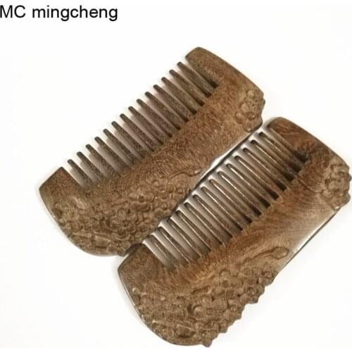 MC High-end Exquisite Flower Carving Black Sandal Comb Natural Anti-Static Care Health Sandalwood Ebony Small Pocket Wooden Comb