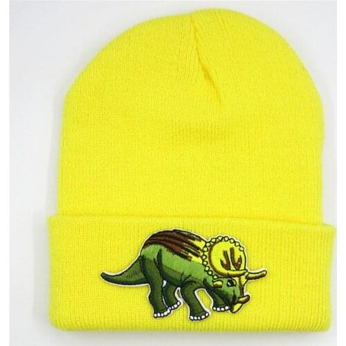 Cotton dinosaur animal embroidery Thicken knitted hat winter warm hat Skullies cap beanie hat for men and women 373