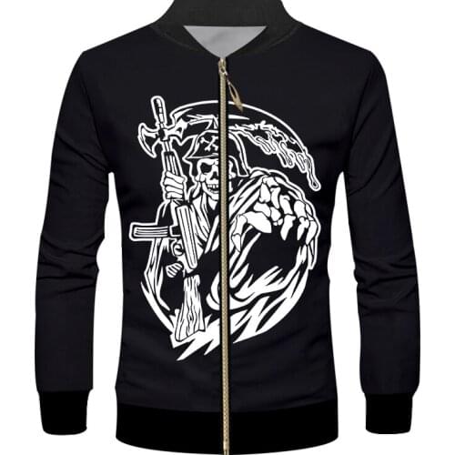 IFPD EU/US Size Unisex 3d Print Grim Reaper Skull Tracksuit Men Zipper Jacket Black Coat Women Casual Plus Size Jacket Drop Ship