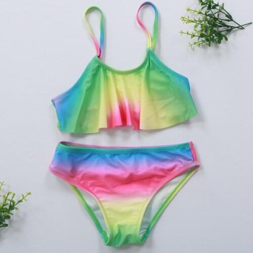 Girls Swimsuit Lotus Leaf Girls Split Color Swimsuit Summer Wading Sports Swimming Hot Spring Swimsuit Suit Bikini