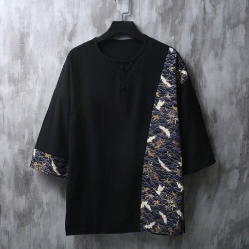 Summer Men Cotton Linen Blouse Short Sleeve T Shirt Chinese Traditional Clothes Male Hanfu Tang Suit Streetwear Tees Tops KK3549