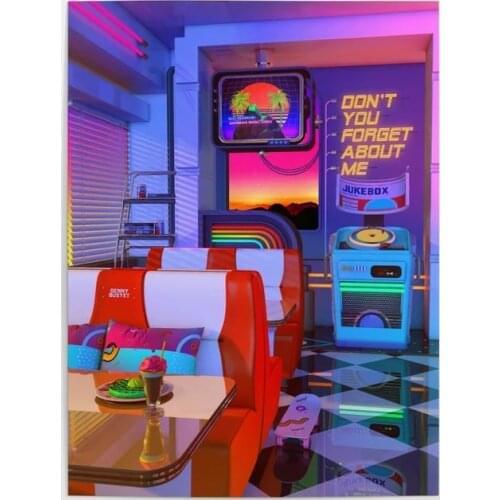 Prints Pictures Home Decoration Wall Art Modular Retrowave Dine Dream Poster Painting Cuadros On Canvas For Living Room Frame
