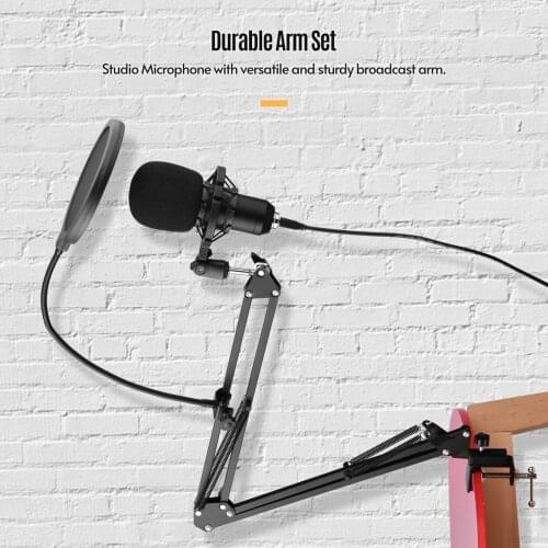 USB Condenser Microphone Set with Desk Mounting Clamp Scissor Arm Stand Pop Filter Muff Shock Mount USB Cable for Voice Chat