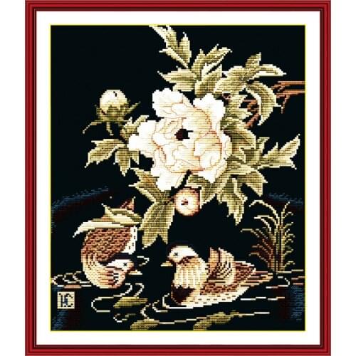 Mandarin ducks playing in the water cross stitch kit canvas cross stitching animal lover embroidery DIY handmade needlework