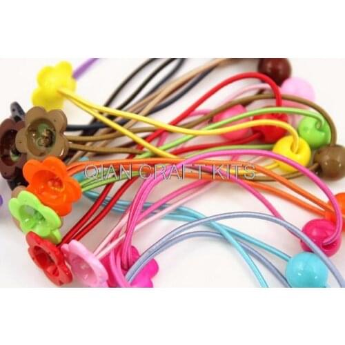 Set of 150pcs assorted colors Hair Elastic Ponytail Holder Ponytail Elastic with Plastic flower beads and glue on able pads