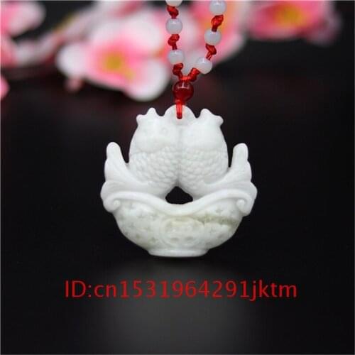 Jade Gifts Fashion Pendant Charm Amulet Accessories White Men Natural Carved Jewelry Chinese Pisces for Necklace