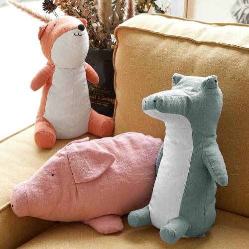 Nooer Linen Baby Kids Sleep Doll Kawaii Soft Fox Pink Pig Crocodile Stuffed Plush Toys Birthday Gift Girls Toys