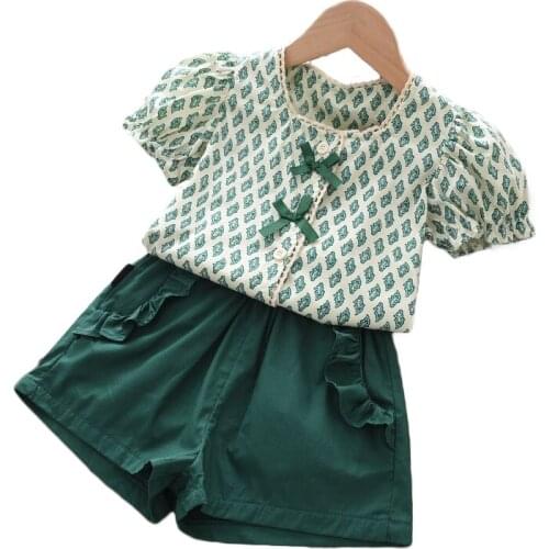 2021 New Girl Summer Suits Fashion Girl Baby Western Short-sleeved Clothes Childrens Korean Shorts Refreshing Two-piece Outfits