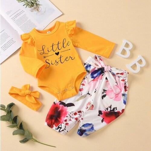 Newborn Baby Girl Clothes Toddler Baby Girl Sets Letter Romper+Flower Pants+Cap Newborn Baby Girl Outfits