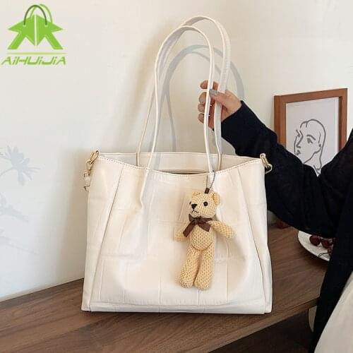 Solid Color Women Shoulder Bags Simple Handbag Large Capacity Tote Shopping Bag Fashion Crossbody Bags Stone Pattern Messger Bag