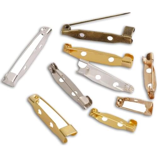 50pcs/lot 15/20/25/30/35 mm Silver Brooch Clip Base Pins Safety Pins Brooch Settings Blank Base For DIY Jewelry Making Supplies