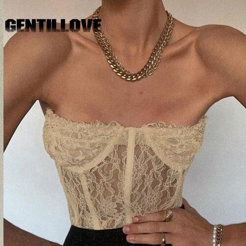 Off Shoulder Strapless Mesh Lace Sheer Women Crop Tops Female Sexy Backless Summer Party Club Slim Solid Underwear Clothes