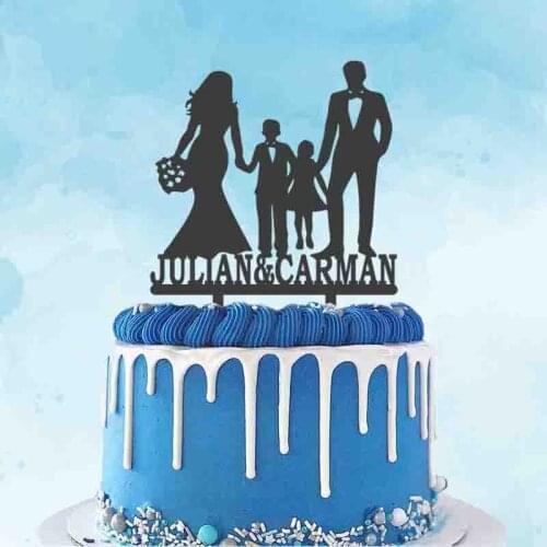 Personalized Wedding Anniversary Cake Topper Custom Couples Name Family of Four For Wedding Anniversary Party Cake Decoration