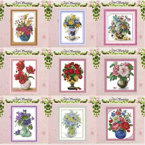 Peony Lily Tulip Poppy Rose flower counted 11CT 14CT Cross Stitch Sets DIY Cross-stitch Kits Embroidery Needlework Home Decor