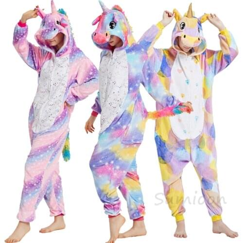 Animal Unicorn Pajamas Adults Winter Sleepwear Kigurumi Cat Panda Unicornio Pyjamas Women Onesie Kids Anime Costumes Jumpsuit