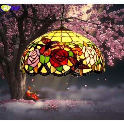 FUMAT Tiffany Rose Sunflower Hummingbird Pendant Lamp Hanging Gardens Light Fixture Stained Glass Home Decor Nordic Art Lighting