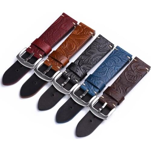 Premium Quality 20mm 22mm Carve Pattern Genuine Leather Strap For Seiko/Huawei/Tissot Watch Wrist Bracelet Watchband Replacement