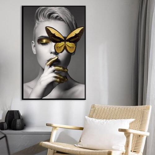 Modern Black White Sexy Charming Woman Body Butterfly Art Posters And Prints HD Wall Pictures For Living Room Home Decortion
