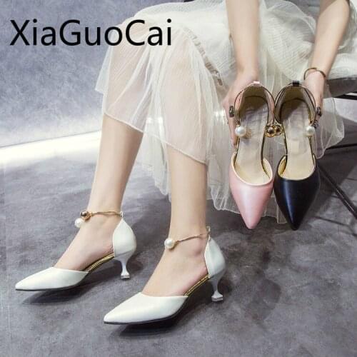Pearl Women High Heels Shoes Beaded Stiletto Female Summer Pumps Wild Side Wall Women High Heels Pumps Shoes