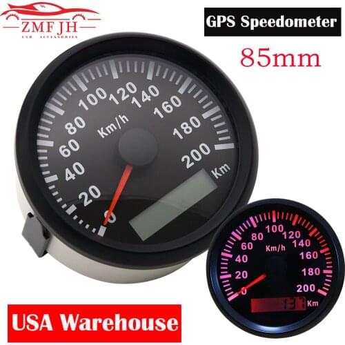 12V 24V Universal 85mm GPS Speedometer Gauge 200km/h For Car Truck Boat Motor Auto With Red Backlight With GPS Antenna
