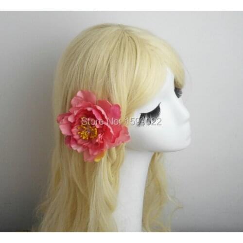 Retro Artificial Flower Hair Clips Women Hairwear Pink Girls Costume Peony Brooch Bride Prom Headpieces DIY Wedding Headdress
