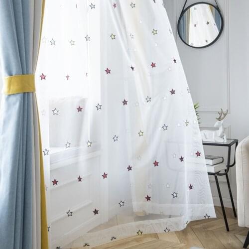 Cartoon Moon Star embroidered Voile Curtain for Living Room Kids Girl Princess Window Treatment Drapes my056C