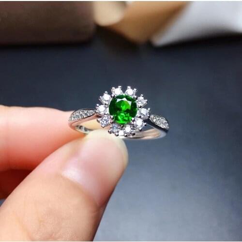 Charming green diopside gemstone ring women 925 sterling silver ring natural real gem green color birthday New year gift