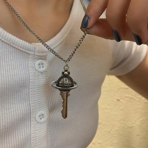 S925 Sterling Silver Necklace for Women Star Universe Key Korean Retro Hip-hop Necklace Jewelry Wholesale