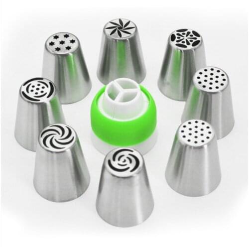 1Set(8 Nozzles+1 Bag+1 Converter) Easy Rose Icing Piping Russian Nozzles Cake Cupcake Cookies Decoration Cream Presser LIXYMO