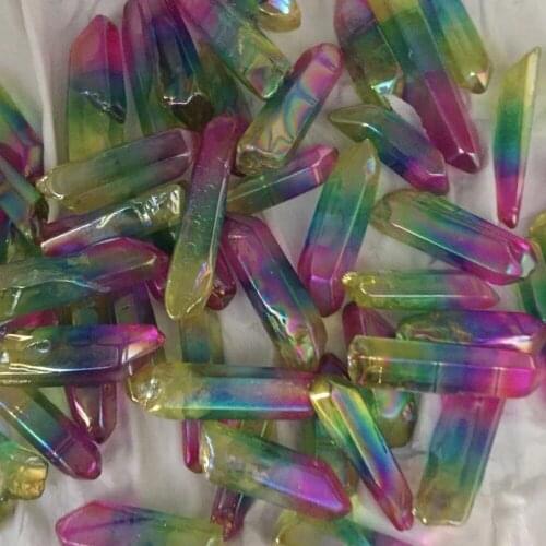 10pcs beautiful 3 color electroplated crystal gemstone point reiki healing crystal gemstone wholesale for wrap pendant jewelry