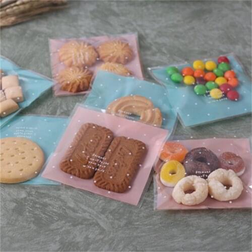 100 Pcs Blue Pink Green OPP Self Adhesive Cookie Packaging Bag Wedding Candy Gift Decoration Bag 10*10cm & 7*7cm