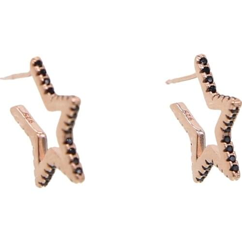 100% 925 sterling silver black cz paved star shape earring rose gold color stunning women simple star earring