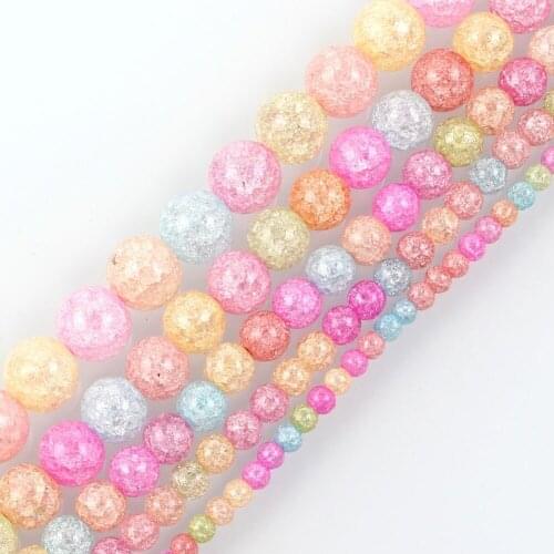 15"Strand Round Cracked Crystal Stone Beads Plated Light Color Loose Spacer Beads For Jewelry Making Bracelet Neck DIY 6-12mm
