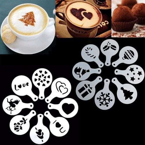 16Pcs/Set Christmas Series Coffee Spray Stencils Cappuccino Mold Fancy Coffee Printing Model Foam Spray Cake Stencils Tools