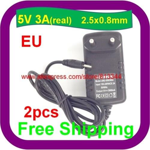 2pcs Free Shipping 5V 3A Charger Power Supply Adapter for Quad Core Tablet PC DC 2.5x0.8mm