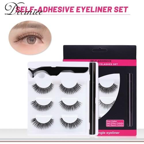 3 Pairs Self-adhesive Eyelashs Set Stick Natural Eye Lashes Liquid Eyeliner Lashes Waterproof Long Lasting Eyelash Extension