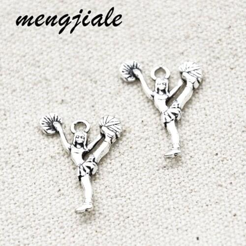 30pcs Retro Metal Zinc Alloy Cheerleaders Cheering Dan Charms For DIY Handmade Crafts Jewelry Supplies Findings 25*17mm