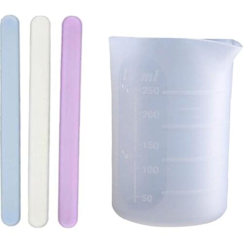 4PCS 250ML Silicone Measuring Cup with Silicone Stirring Rod Set for Diy Handmade Jewelry Making Tool Epoxy Resin Cup