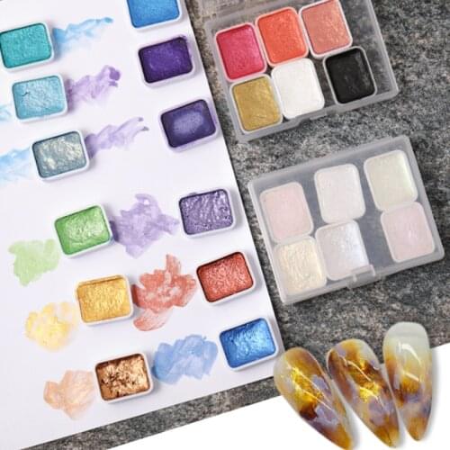 6 Colors/Set Pearl Shimmer Nail Art Pigment Painting Glitter Solid Paint Bronze Gold Gradient Watercolor Powder Nail Art