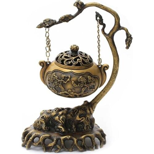 Antique Copper Embossed Hollow Hanging Incense Burner Creative Plum Blossom Ornaments Chinese Retro Zen Copper Incense Burner