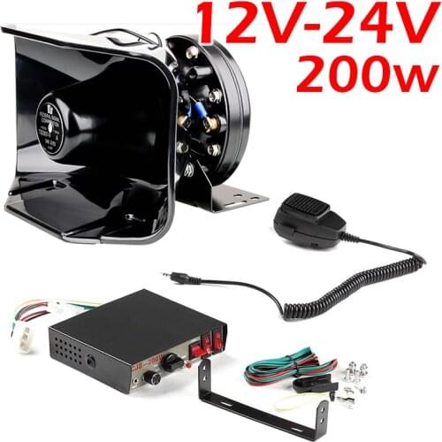 200W Car Police Siren 8 Tones Emergency Warning Siren With Handheld Microphone Box Fit for Police/Ambulance Klaxon Horns